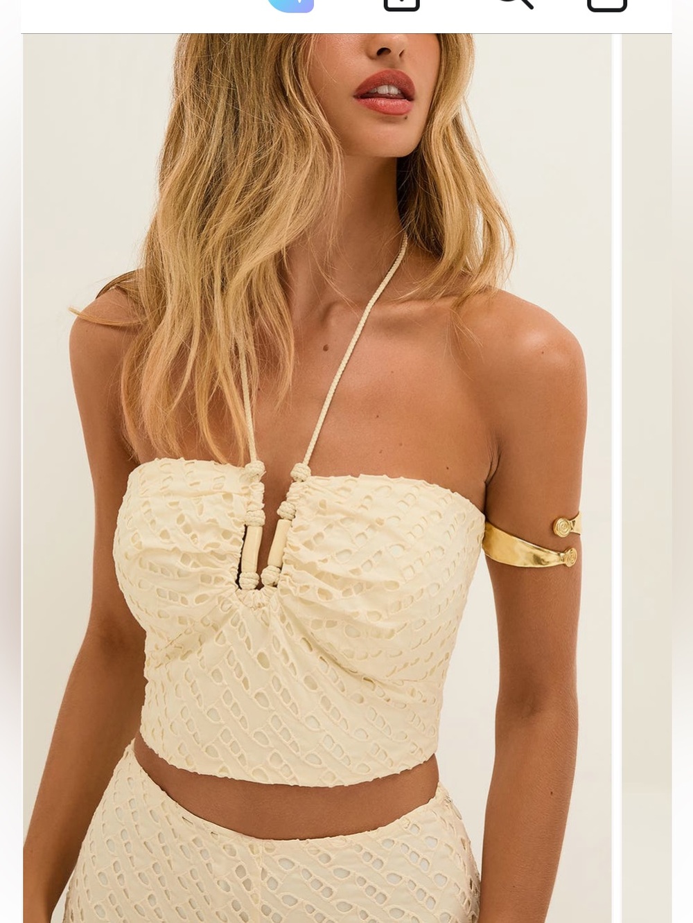 Melinda Cream Eyelet Halter Crop Camisole. nwt.